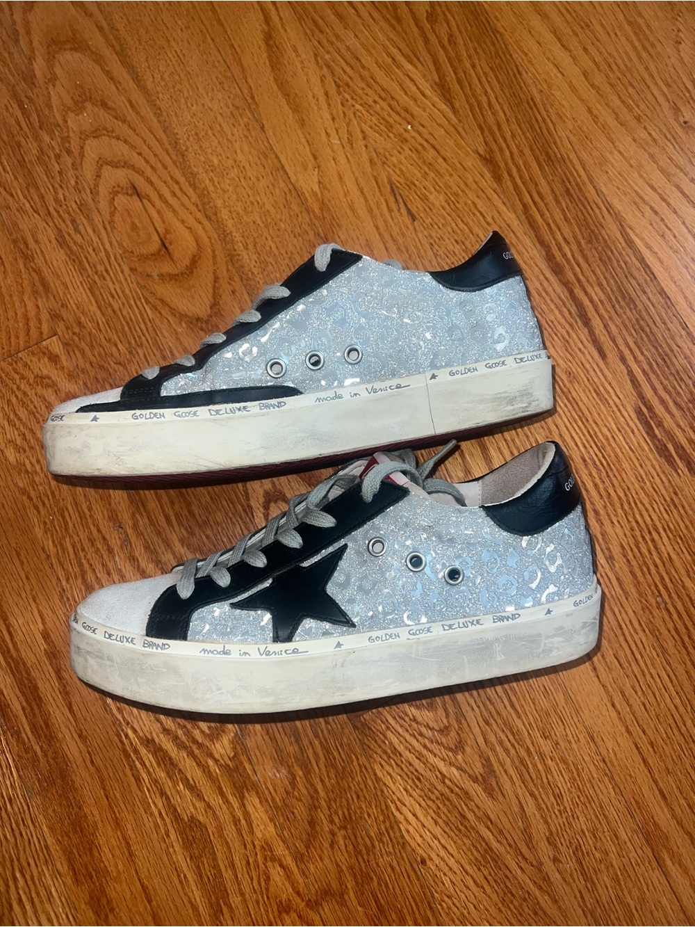 Golden Goose Silver Glitter & Black Star Hi Star Sneakers - Picture 2 of 5